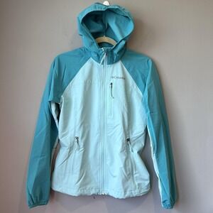 Columbia Jacket Womens XS Blue Teal Hooded Full Zip Lightweight Windbreaker